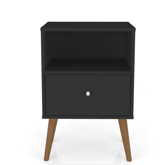 Manhattan Comfort Liberty Mid-Century Modern Nightstand with 1 Cubby Space & Drawer - Black