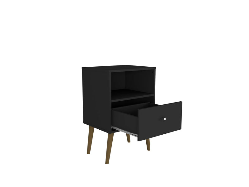 Manhattan Comfort Liberty Mid-Century Modern Nightstand with 1 Cubby Space & Drawer - Black