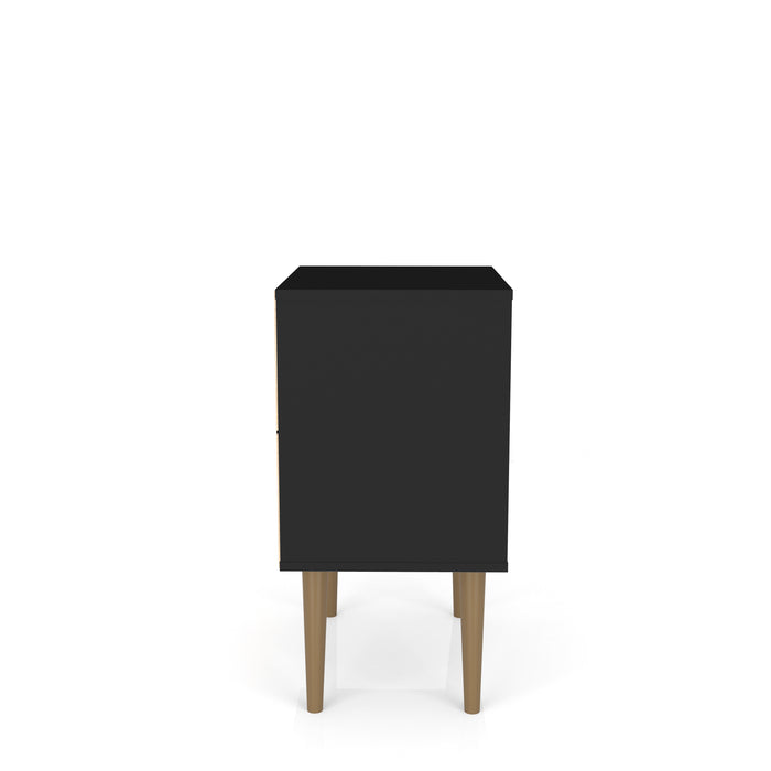 Manhattan Comfort Liberty Mid-Century Modern Nightstand with 1 Cubby Space & Drawer - Black