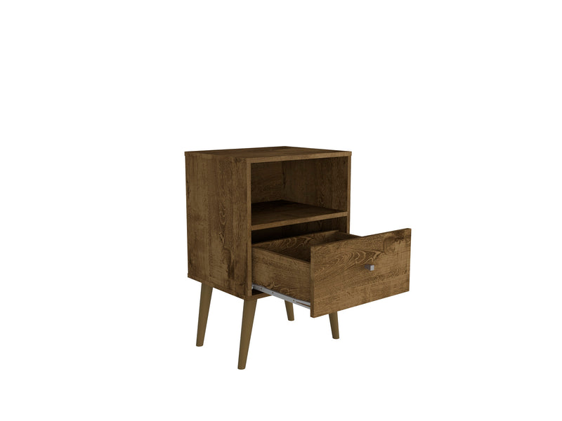 Manhattan Comfort Liberty Mid-Century Modern Nightstand with 1 Cubby Space & Drawer - Rustic Brown
