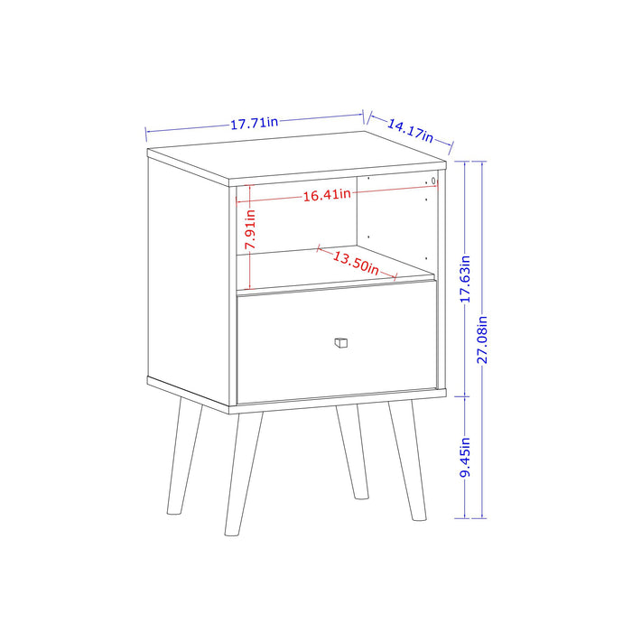 Manhattan Comfort Liberty Mid-Century Modern Nightstand with Cubby Space & Drawer - Rustic Brown & Aqua Blue