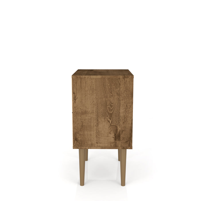Manhattan Comfort Liberty Mid-Century Modern Nightstand with Cubby Space & Drawer - Rustic Brown & Aqua Blue