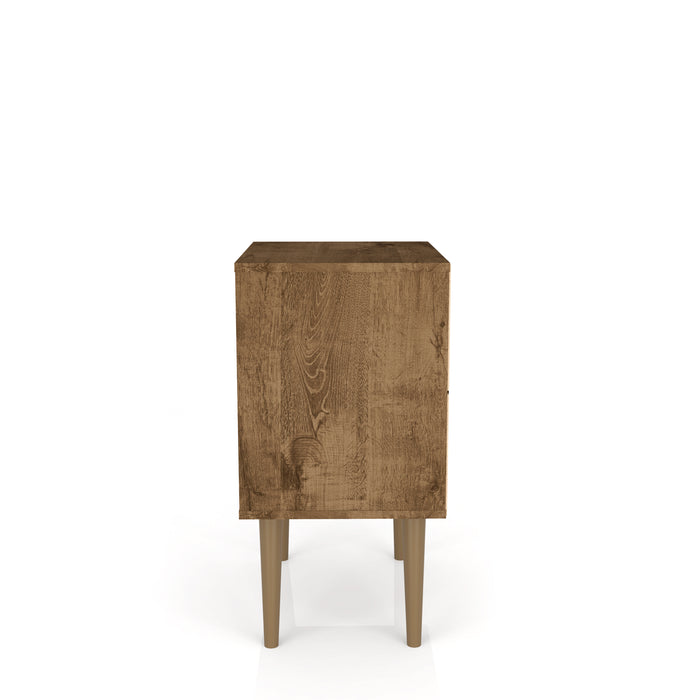 Manhattan Comfort Liberty Mid-Century Modern Nightstand with Cubby Space & Drawer - Rustic Brown & Aqua Blue