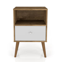 Manhattan Comfort Liberty Mid-Century Modern Nightstand with Cubby Space & Drawer - Rustic Brown & White