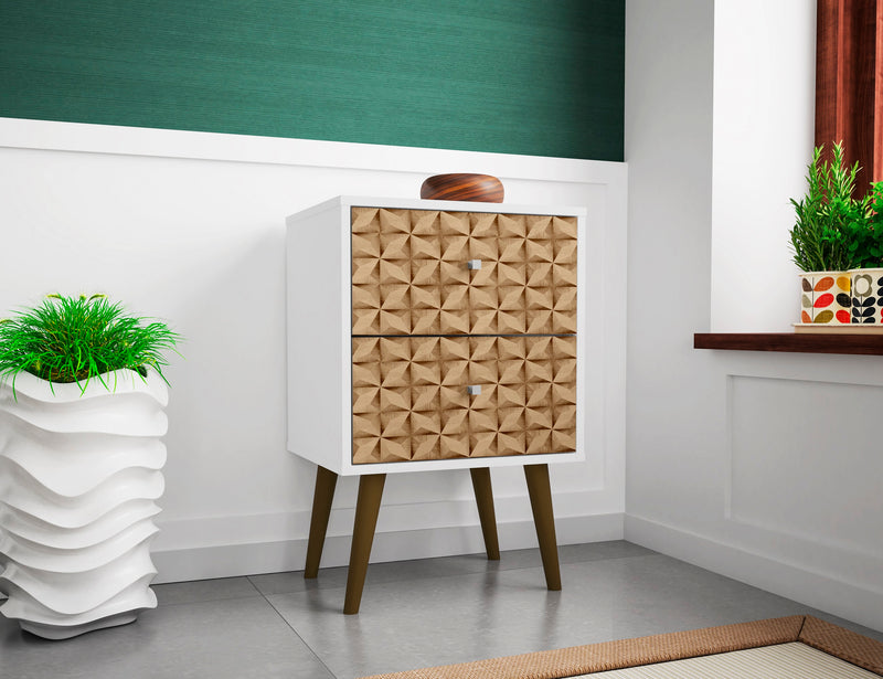 Manhattan Comfort Liberty Mid-Century Modern Nightstand with 2 Full Extension Drawers - White & Brown