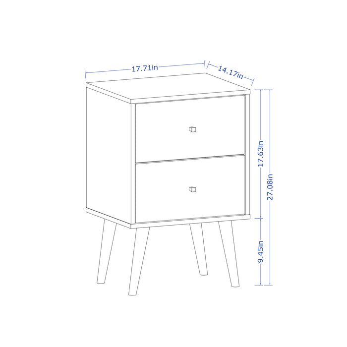 Manhattan Comfort Liberty Mid-Century Modern Nightstand with 2 Full Extension Drawers - White & Rustic Brown