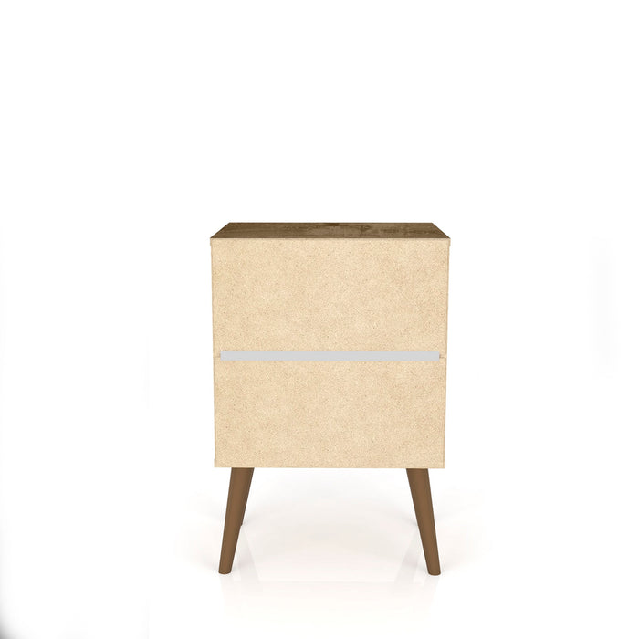 Manhattan Comfort Liberty Mid-Century Modern Nightstand with 2 Full Extension Drawers - Brown