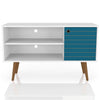Manhattan Comfort Liberty 42.52\" Mid-Century Modern TV Stand with 2 Shelves & 1 Door - White & Aqua Blue