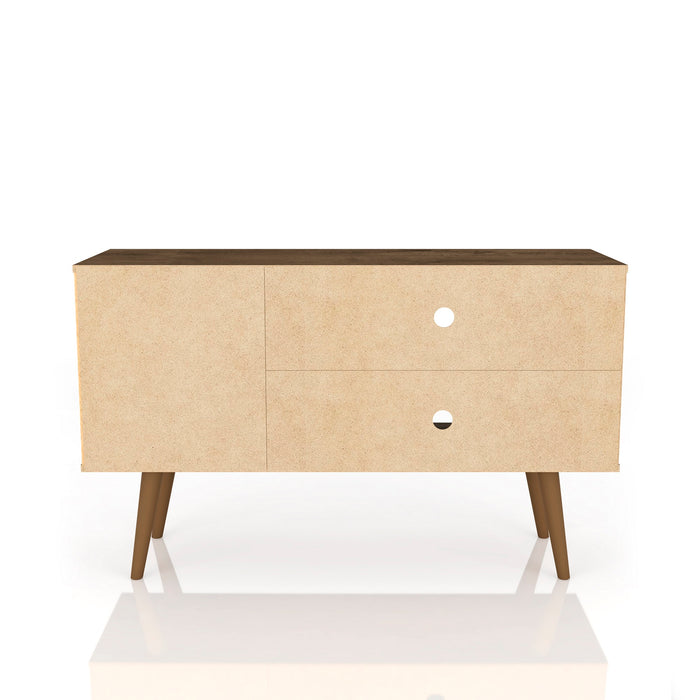 Manhattan Comfort Liberty 42.52\" Mid-Century Modern TV Stand with 2 Shelves & 1 Door - Rustic Brown & White