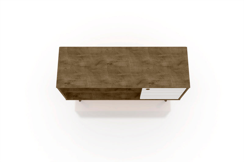 Manhattan Comfort Liberty 42.52\" Mid-Century Modern TV Stand with 2 Shelves & 1 Door - Rustic Brown & Aqua Blue