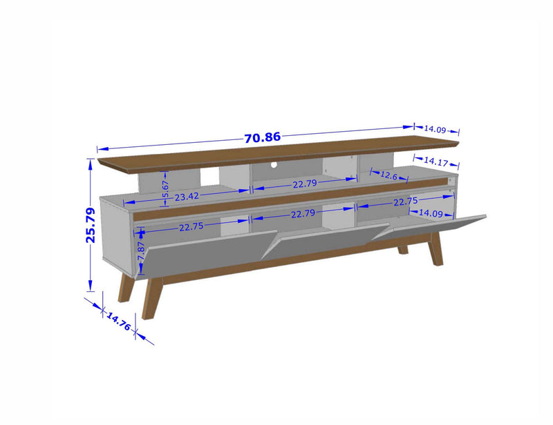 Manhattan Comfort Yonkers 70.86\" TV Stand with Solid Wood Legs & 6 Media Storage Compartments - Off White & Cinnamon