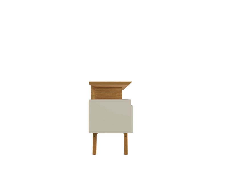 Manhattan Comfort Yonkers 70.86\" TV Stand with Solid Wood Legs & 6 Media Storage Compartments - Off White & Cinnamon