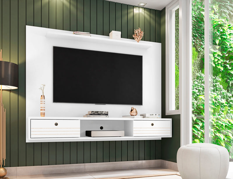 Manhattan Comfort Liberty 70.86\" Floating Wall Entertainment Center with Overhead Shelf - White