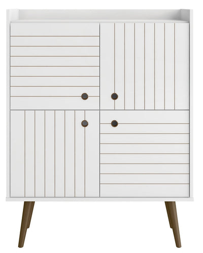 Manhattan Comfort Bogart Mid-Century Modern Accent Cabinet - White & Natural|Armoire décorative Bogart de Manhattan Comfort de style moderne du milieu du 20e siècle - blanche et naturelle