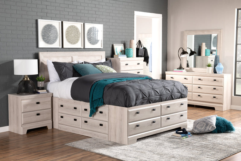 Yorkdale 5pc Bedroom Set with 12-Drawer Storage Bed, Dresser & Mirror, White - Queen Size