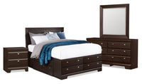 Yorkdale 6pc Bedroom Set with 12-Drawer Storage Bed, Dresser, Mirror & Nightstand, Brown - Full Size 