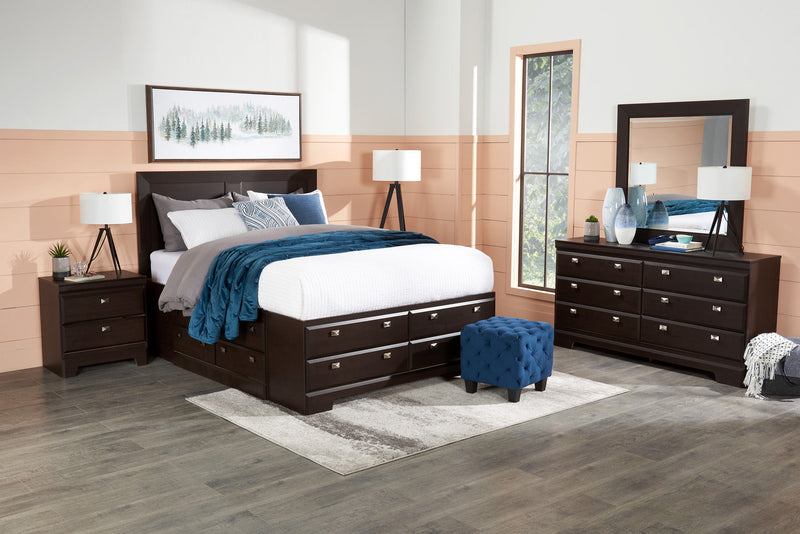 Yorkdale 6pc Bedroom Set with 12-Drawer Storage Bed, Dresser, Mirror & Nightstand, Brown - Full Size
