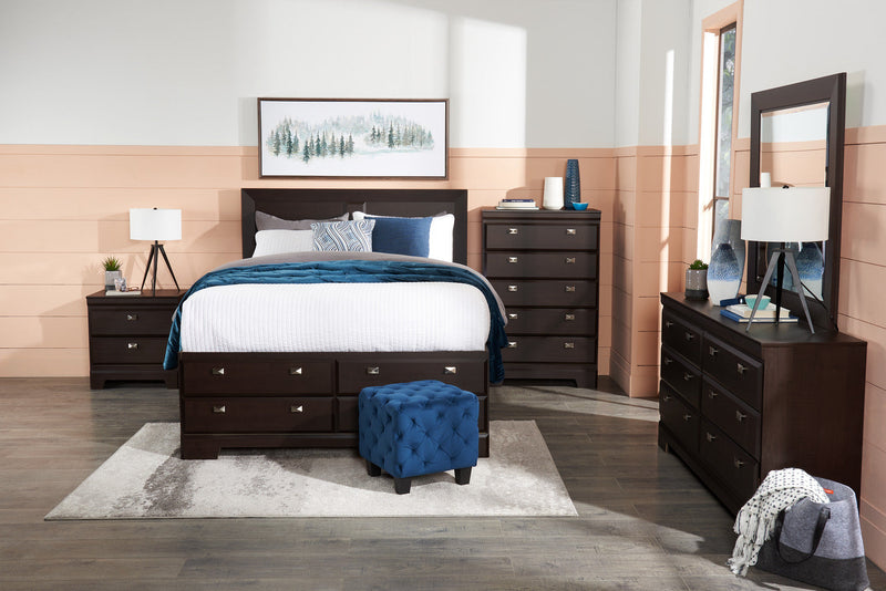 Yorkdale 5pc Bedroom Set with 12-Drawer Storage Bed, Dresser & Mirror, Brown - Queen Size