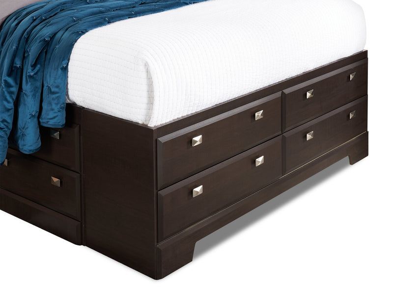 Yorkdale 6pc Bedroom Set with 12-Drawer Storage Bed, Dresser, Mirror & Nightstand, Brown - Queen Size