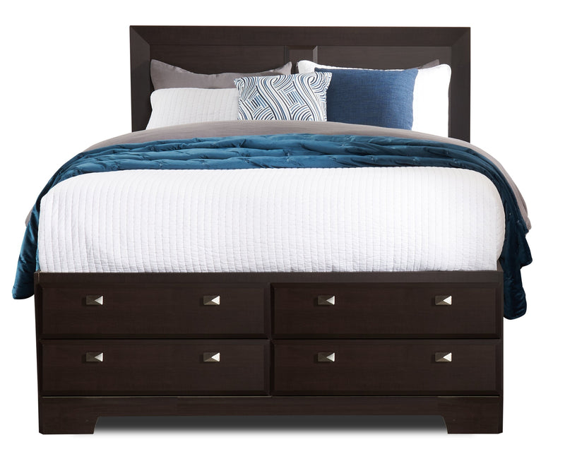 Yorkdale 5pc Bedroom Set with 12-Drawer Storage Bed, Dresser & Mirror, Brown - Queen Size