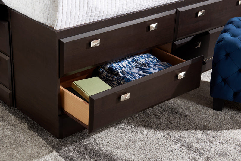 Yorkdale 5pc Bedroom Set with 12-Drawer Storage Bed, Dresser & Mirror, Brown - Queen Size