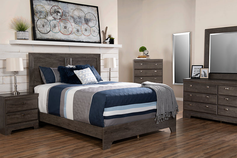 Yorkdale Panel Bed with Headboard & Frame, Made in Canada, Grey - Queen Size