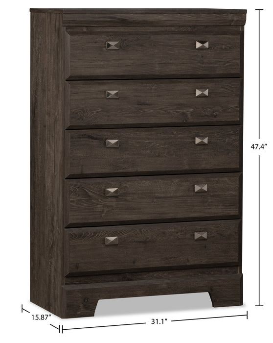 Yorkdale Bedroom Chest of Drawers, 5-Drawer, 31.1\"W x 47.4\"H, Made in Canada - Grey