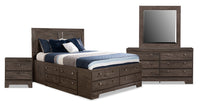 Yorkdale 6pc Bedroom Set with 12-Drawer Storage Bed, Dresser, Mirror & Nightstand, Grey - Full Size 