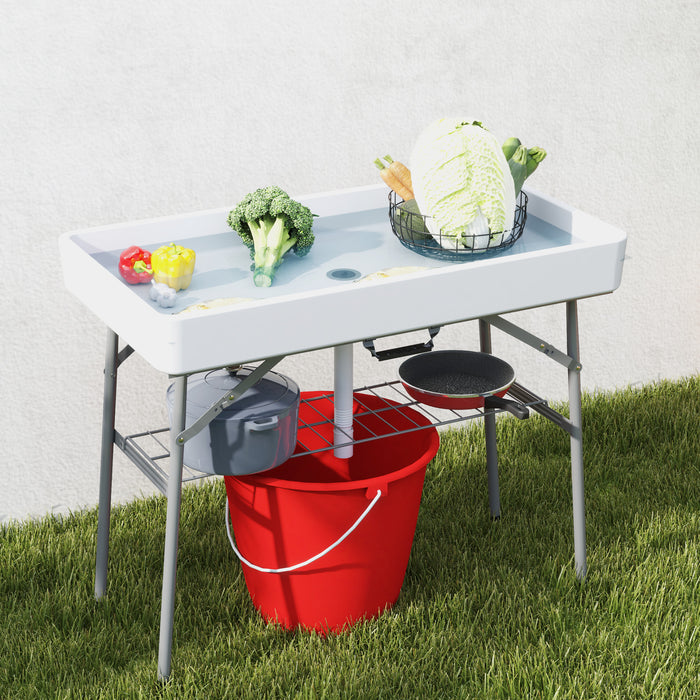 Outsunny 3.4ft Folding Party Cooler For Drinks, Outdoor Cooler Table, White