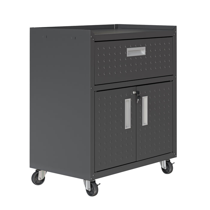 Manhattan Comfort Fortress Textured Metal 31.5\" Garage Mobile Cabinet with Drawer & 2 Adjustable Shelves - Charcoal Grey
