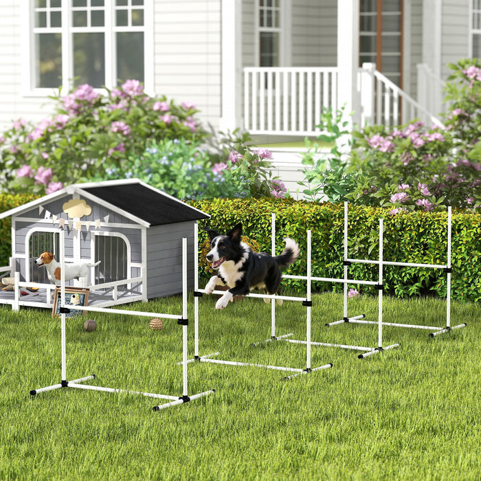 Pawhut 39\"L Dog Agility Training Equipment for Large Medium Small Dog, 4 PCS Adjustable Height Hurdles for Agility Training, Obstacle Course Starter Kit, 4.5KG Net Wight, White