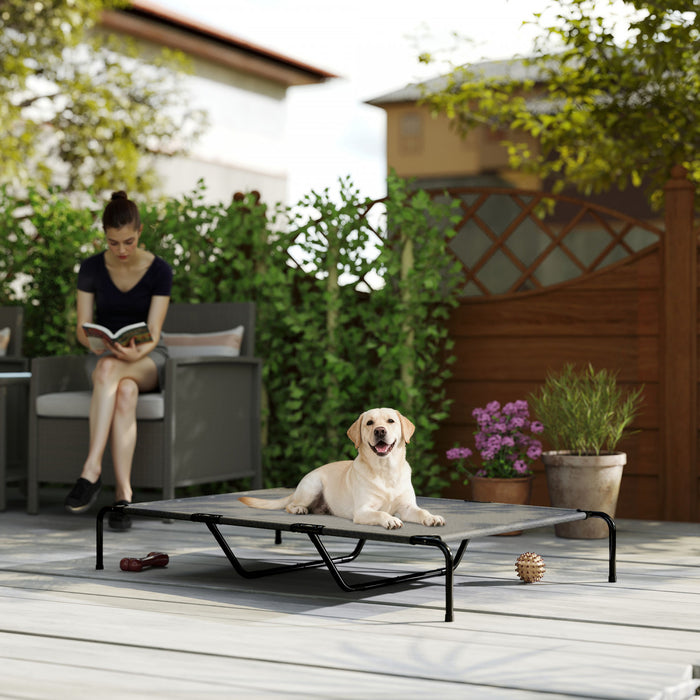 PawHut Elevated Outdoor Dog Bed, Raised Dog Bed for Large Breeds, Portable Cooling Outdoor Pet Cot with Washable Breathable Mesh, for Camping or Beach, Up to 149lbs, Grey
