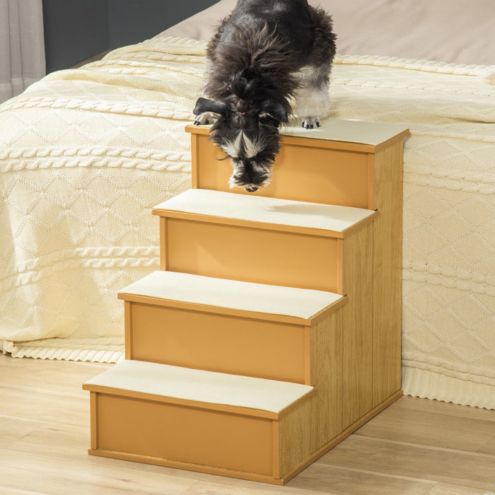 Pawhut Pet Stairs Dog Steps For High Bed, 4 Levels Dog Stairs For Car, Wooden Cat Ladder With Non-slip Carpet, 15.7\" L X 23.2\" W X 21.3\" H, Natural Wood