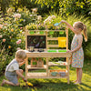 Qaba Kids Mud Kitchen, Outdoor Wooden Play Kitchen with Planter Box, Blackboard, Sink, Faucet, Stoves, Storage Shelves, Cooking Accessories & Gardening Tools for Girls Boys Age 3-6