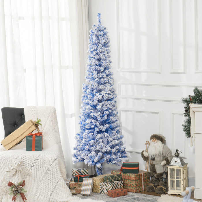 Homcom Snow Flocked Pencil Christmas Tree Slim Artificial Christmas Tree