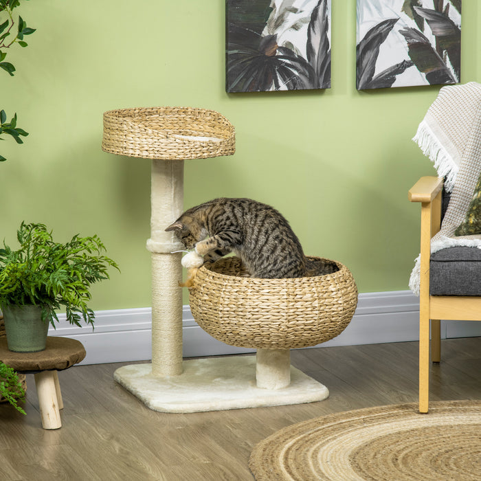 Pawhut 28\" Cat Tree With Scratching Post, Cat Tower For Indoor Cats With Double Beds, Beige