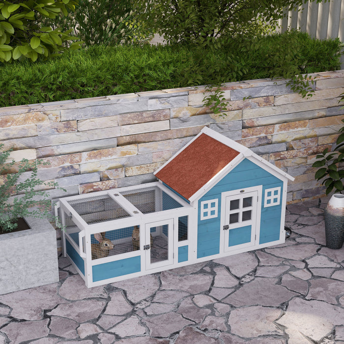 Pawhut Rabbit Hutch Outdoor, Bunny Cage Guinea Pig House Small Animals Habitat With Asphalt Roof, Handle, Easy To Move Wheels