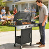 Outsunny 3 Burner Propane Gas Grill with Side Burner, 36,000 BTU BBQ Grill, Propane BBQ, Cast Metal Grates, Thermometer, Warming Rack, Cabinet, Wheels, Side Tables