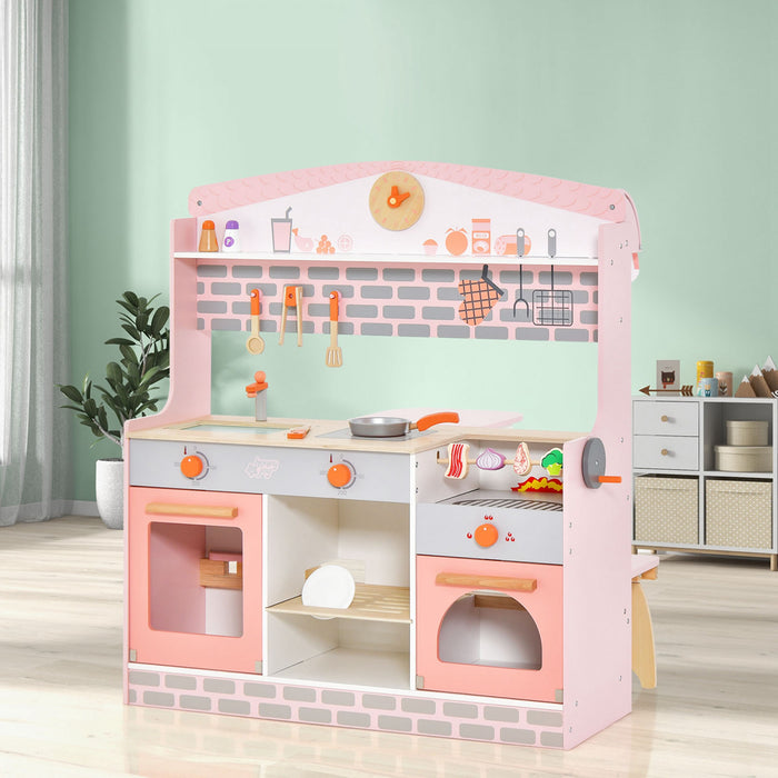 Costway 2 In 1 Kids Play Kitchen & Restaurant Double-sided Pretend Playset With Canopy