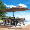 Costway 15.5 FT Extra-Large Patio Umbrella with LED Solar Lights & 12 Heavy-Duty Ribs Brown
