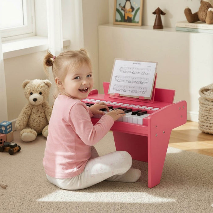 Costway 25 Keys Digital Piano with Music Stand,Teaching Mode,Lighted Keys, Adjustable Speed Pink