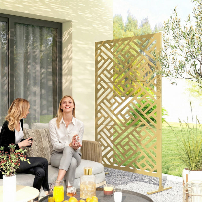 Outsunny Outdoor Privacy Screen, Freestanding Outdoor Divider, Gold