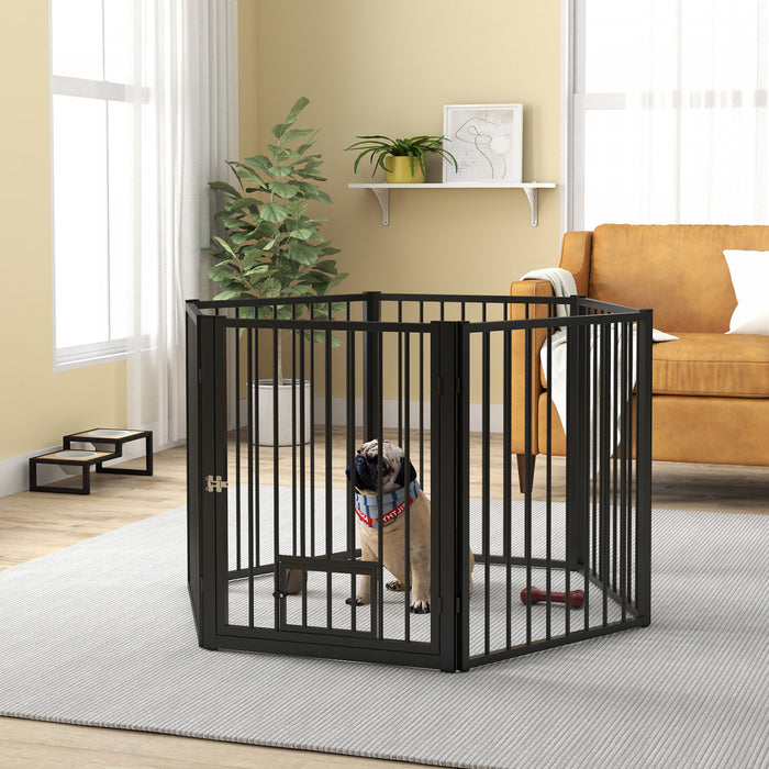 Pawhut Dog Playpen, 30\"h Pet Playpen, 6 Panels Puppy Exercise Pen Heavy Duty With Dog Gate & Cat Door, Indoor Outdoor Foldable Portable Dog Fence For Small & Medium Dogs