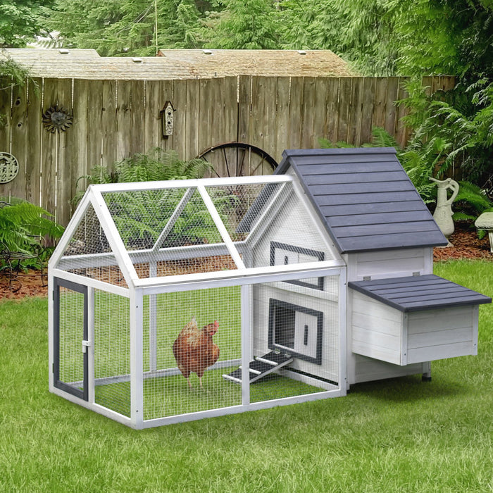 Pawhut 65\" Chicken Coop Wooden Hen House Rabbit Hutch Poultry Cage Pen Outdoor Backyard With Nesting Box, Ramp, Run, And Ladder