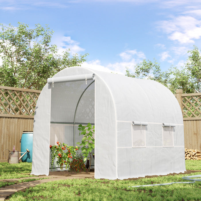 Outsunny 8.2x6.6x6.6ft Walk-in Tunnel Greenhouse Portable Garden Plant Growing Warm House With Door And Ventilation Window White
