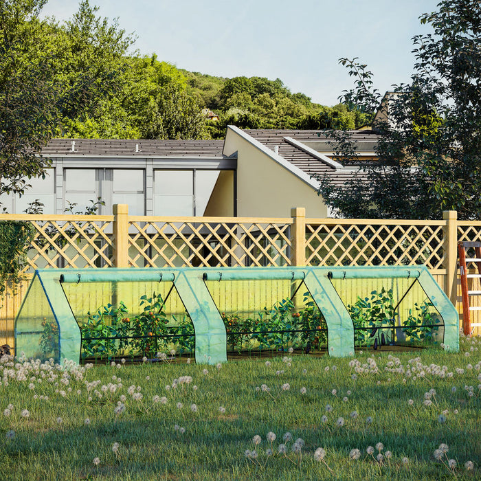 Outsunny 158\" X 39\" X 32\" Plant Greenhouse Portable Garden Seed Flower Tunnel Growing Tent 3 Large Zippered Roll-up Doors Backyard Gardening Planter Green