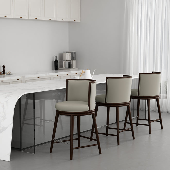 Evalyn Modern Wood Upholstered Counter Stool in Stone - Set of 3