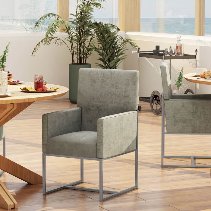 Element Modern Velvet Metal Dining Chair in Steel - Set of 2