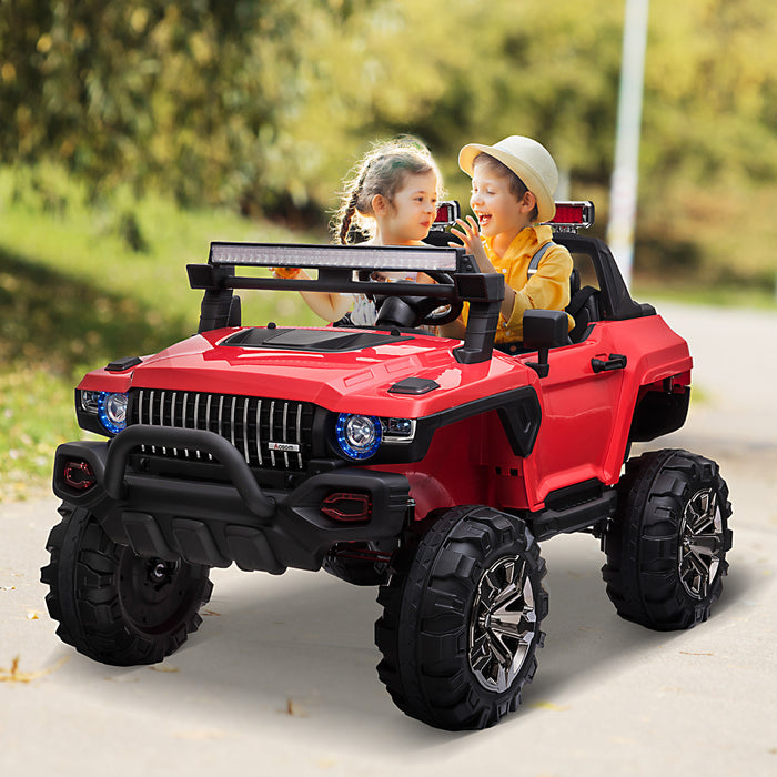 Aosom Kids Ride-on Car 12v Rc 2-seater Police Truck Electric Car For Kids With Full LED Lights, Mp3, Parental Remote Control (red)