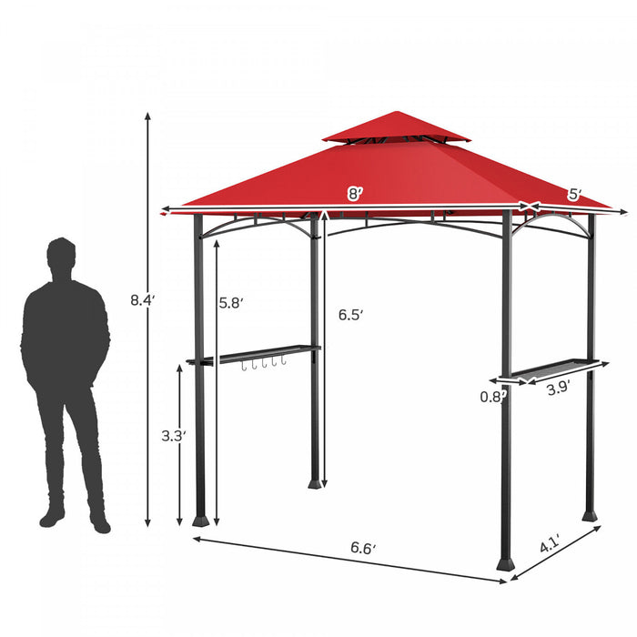 8' X 5' Bbq Grill Gazebo 2-tier Barbecue Canopy Vented Top Shelves Shelter Wine